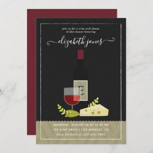 Wine and Cheese Bridal Shower Monogram Invitation