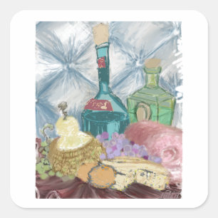 Wine and Cheese Charcuterie Original Fine Art  Square Sticker