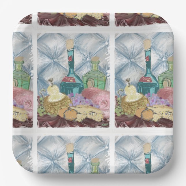 Wine and Cheese Charcuterie  Paper Plate (Front)