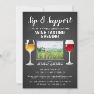 wine and cheese fundraiser event sip and support invitation