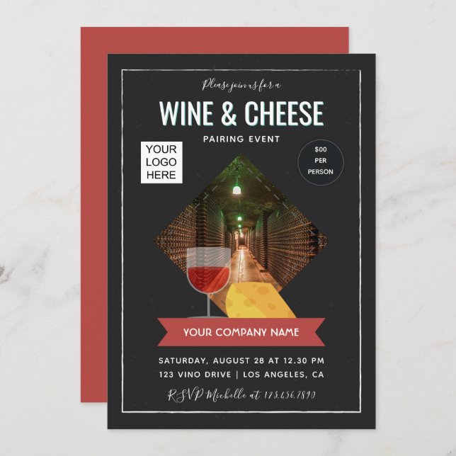 Wine And Cheese Pairing Event add photo and logo Invitation (Front/Back)