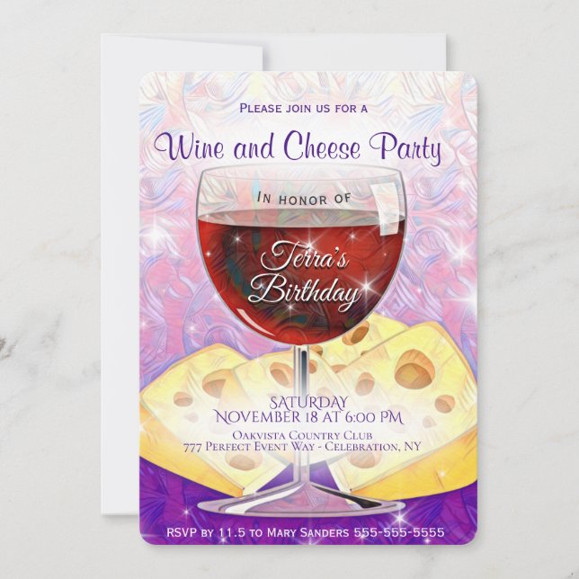 Wine and Cheese Party Birthday Invitation (Front)