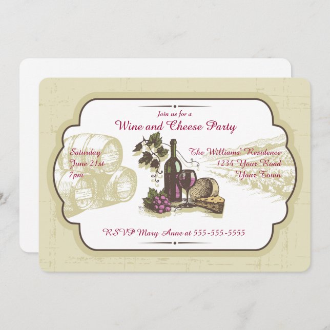 Wine and Cheese Party Invitation (Front/Back)