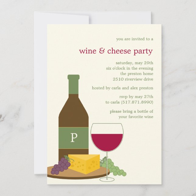 Wine and Cheese Party Invitations (Front)
