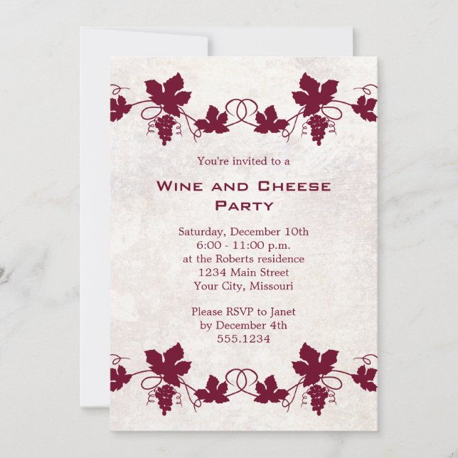 Wine and Cheese Party Invitations (Front)