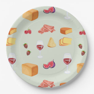 Wine and Cheese Pattern Paper Plate