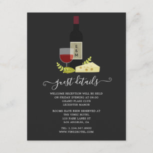 Wine and Cheese Reception Monogram Guest Details Enclosure Card