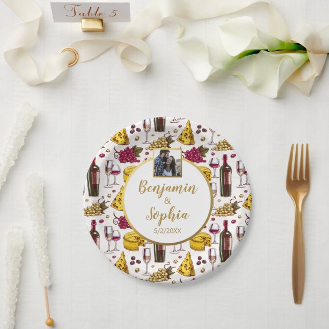 Wine and Cheese Tasting Party, Custom Photo Text Paper Plate (Wedding)