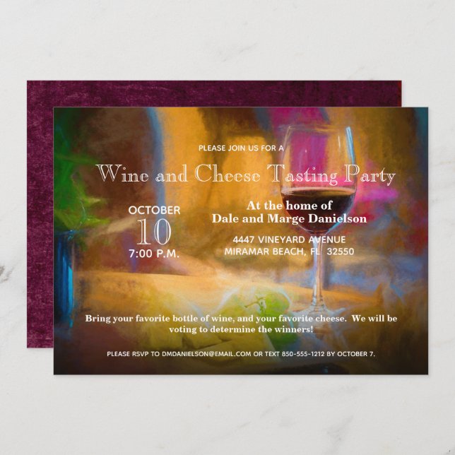 Wine and Cheese Tasting Party Wine Glass Custom Invitation (Front/Back)
