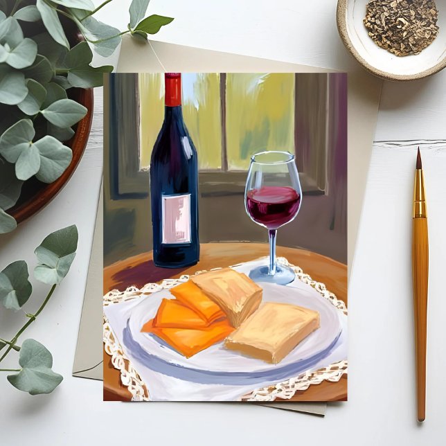 Wine and Cheese | Watercolor Painting Postcard (Creator Uploaded)