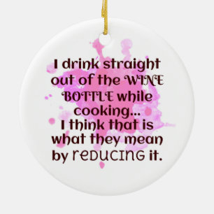 Wine and Cooking Joke Gift FUNNY Red and Pink Ceramic Tree Decoration