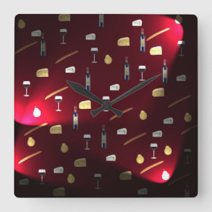 Wine And Food Cranberry Lights Square Wall Clock