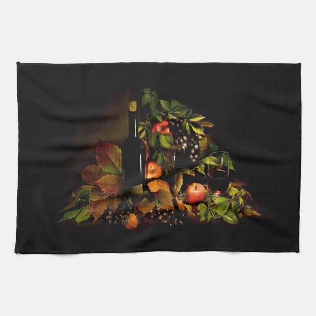 Wine and Fruit Still Life Tea Towel (Horizontal)