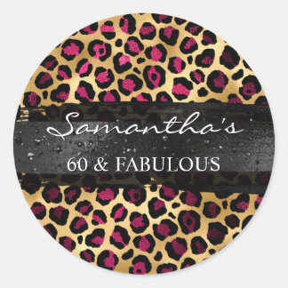 Wine and Gold Foil Leopard 60 & Fabulous Classic Round Sticker