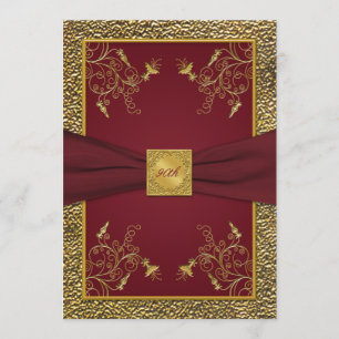 Wine and Gold Medallion 90th Birthday Invitation