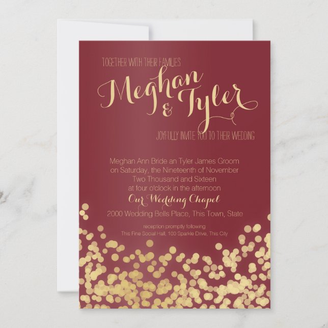 Wine and Gold Sparkle Wedding Invitation (Front)
