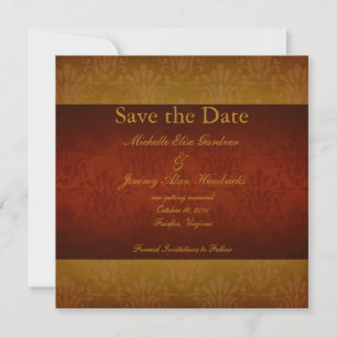 Wine and Gold Vintage Damask Save the Date Card