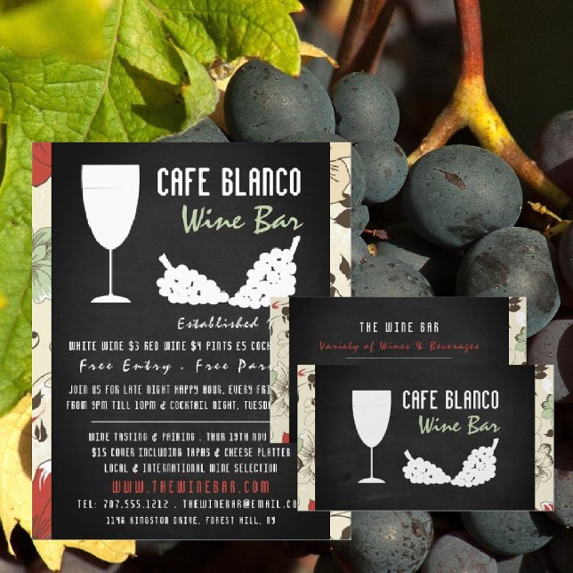 Wine And Grapes, Floral Chalkboard Wine Bar/Winery Business Card (Creator Uploaded)