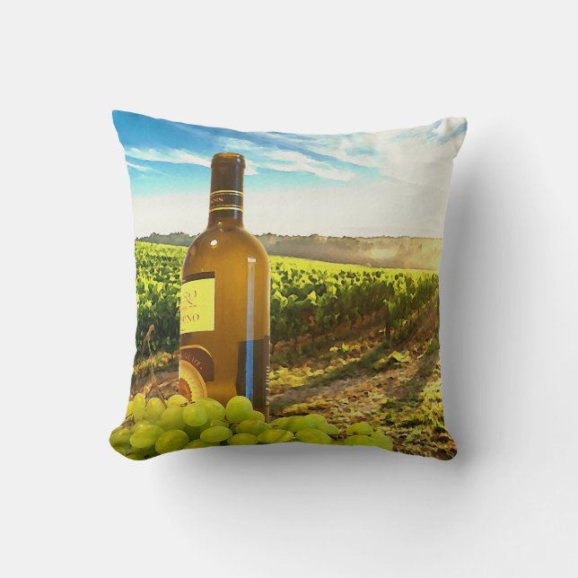 Wine and Grapes in a Tuscan Vineyard Cushion (Front)