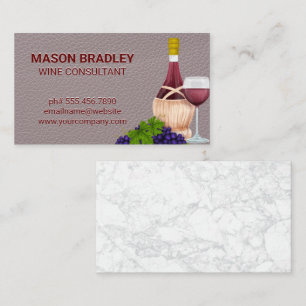 Wine and Grapes Leather Marble Business Card