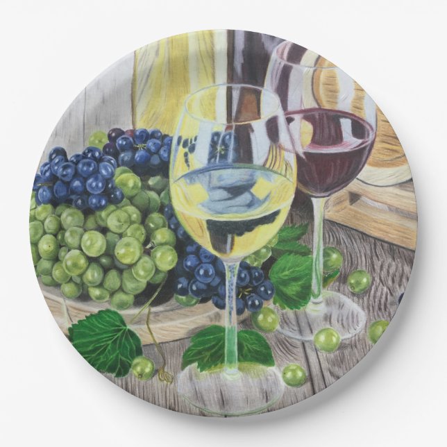 Wine and Grapes Paper Plate (Front)