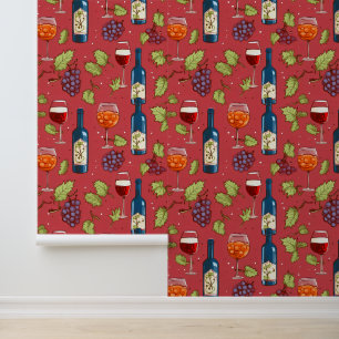 Wine and Grapes Pattern Wallpaper