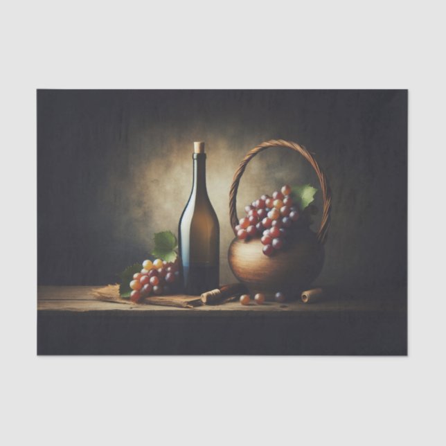 Wine and Grapes Still Life Painting Decoupage Tissue Paper (Front)