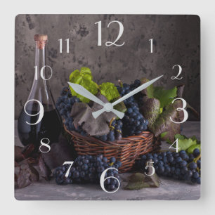 Wine and Grapes Still Life Square Wall Clock