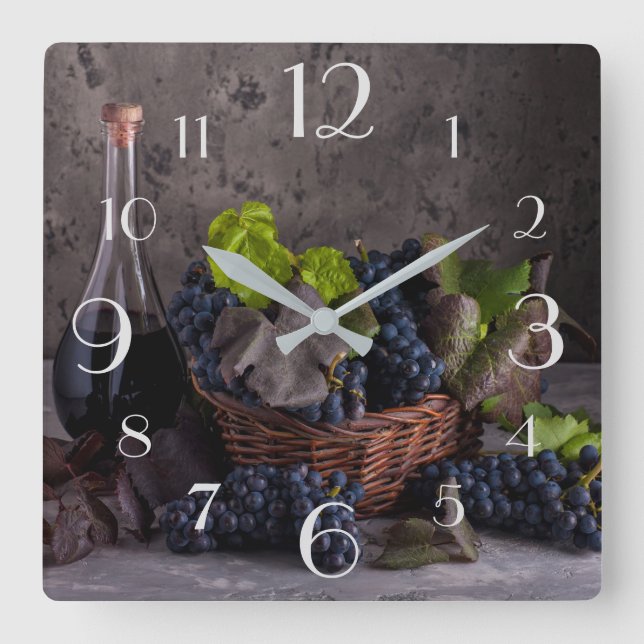 Wine and Grapes Still Life Square Wall Clock (Front)