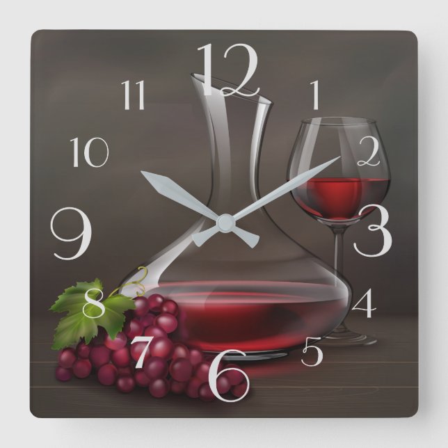 Wine and Grapes Still Life Square Wall Clock (Front)
