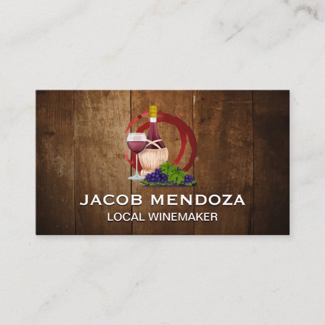 Wine and Grapes | Wine Stain Wood Business Card (Front)