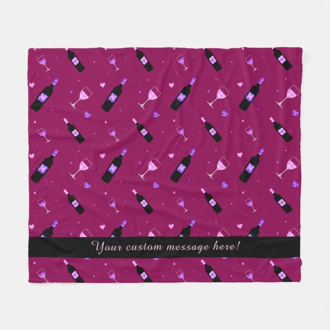 Wine and Hearts Party Seamless Pattern Fleece Blanket (Front (Horizontal))