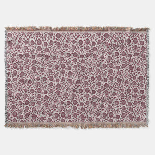Wine and Ivory Chrysanthemum Throw Blanket
