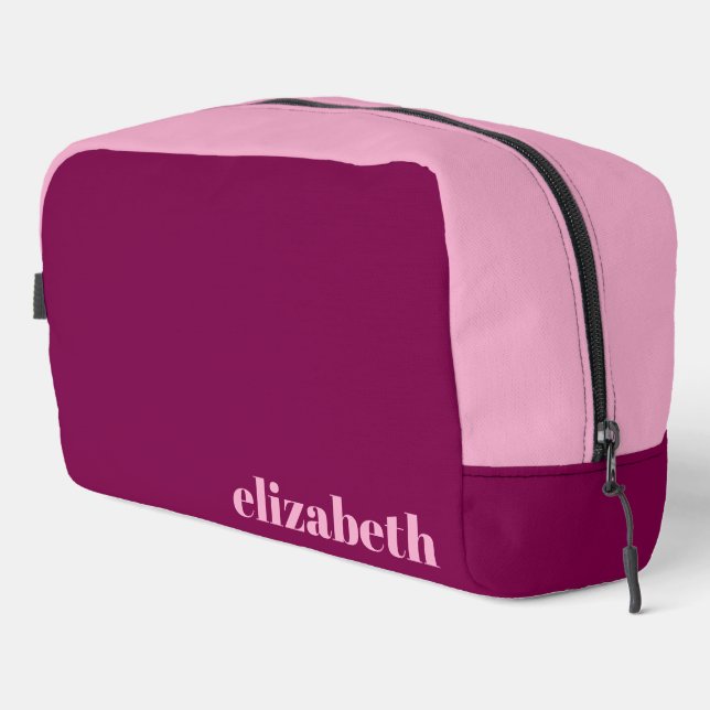 Wine and Light Pink with Name Dopp Kit (Right Corner)