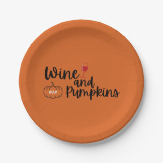 Wine and Pumpkins Orange & Black Halloween Party Paper Plate