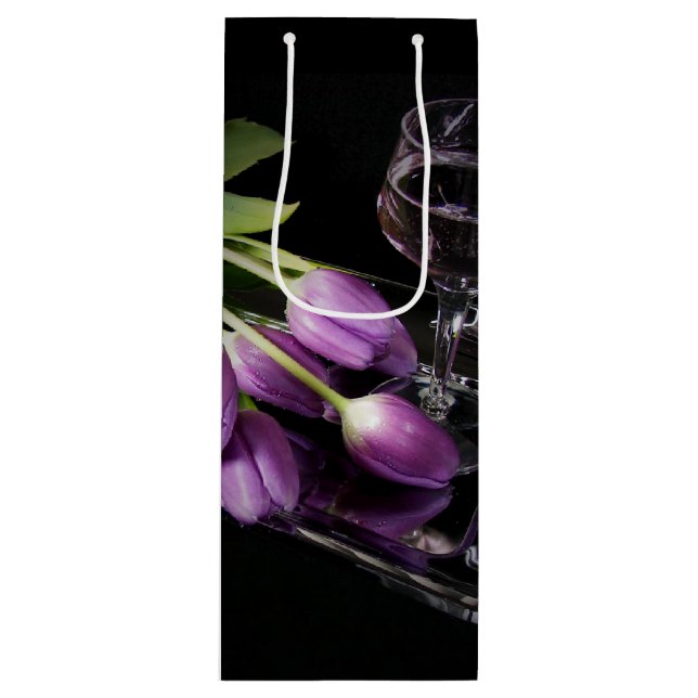 Wine and purple tulips gift bag (Front)