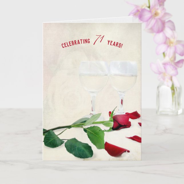 Wine and Red Rose for 71st Anniversary Card (Orchid)