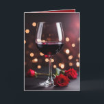 Wine and Roses Birthday For Wife Card<br><div class="desc">A glass of red wine and red roses for wife's birthday.
The text is editable.</div>