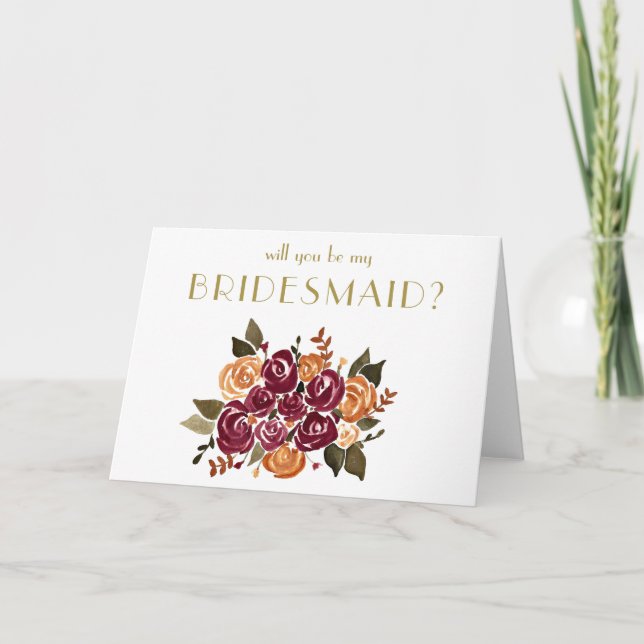 Wine and Roses Will You Be My Bridesmaid Invitation (Front)