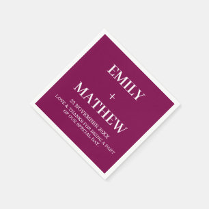 WINE AND WHITE CUSTOM NAME SIMPLE STYLISH WEDDING NAPKIN