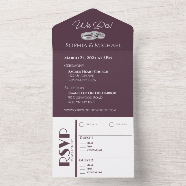 Wine and White-Wedding Rings-  All In One Invitation (Inside)