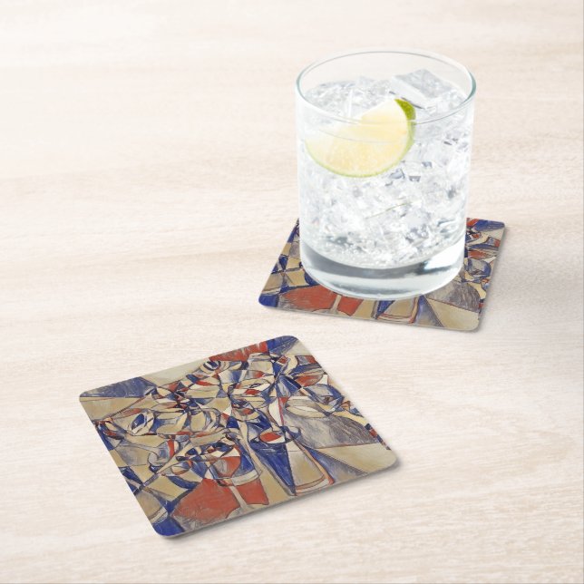 Wine and wine bottles art  square paper coaster (Insitu)