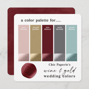 Wine Aqua & Gold Winter Wedding Colour Palette Car Invitation
