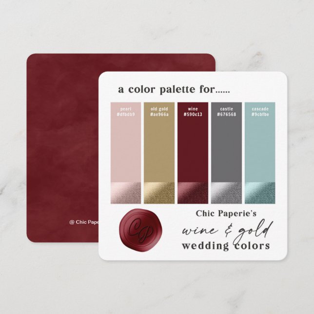 Wine Aqua & Gold Winter Wedding Colour Palette Car Invitation (Front/Back)