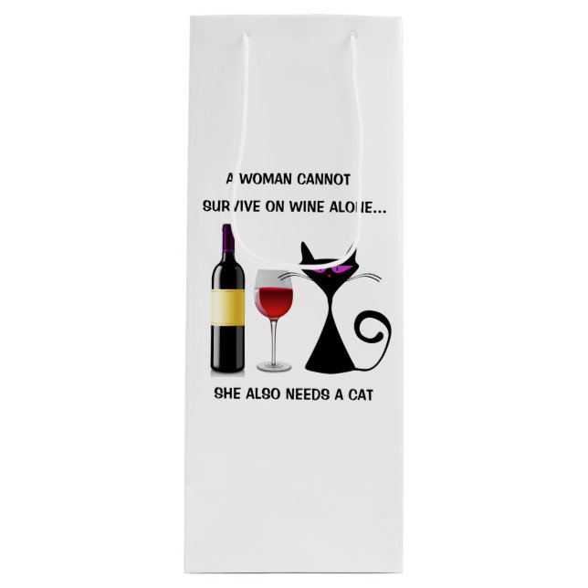 Wine Bag With Cat and Wine Funny Saying (Front)