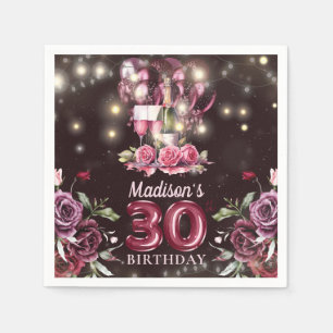 Wine & Balloons 30th Birthday Personalised Napkin