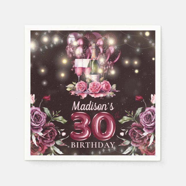 Wine & Balloons 30th Birthday Personalised Napkin (Front)