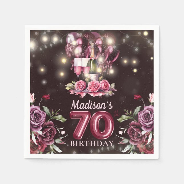Wine & Balloons 70th Birthday Personalised Napkin (Front)