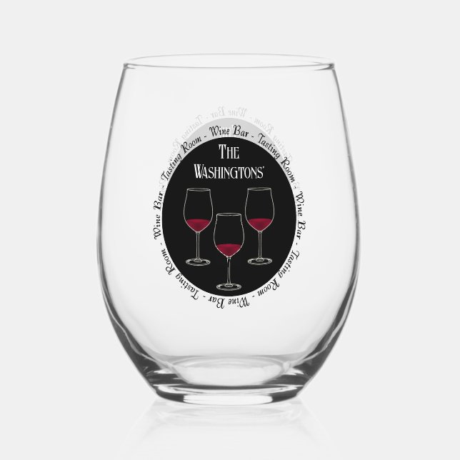 Wine Bar Tasting Room Man Woman Cave Bar Stemless Wine Glass (Front)