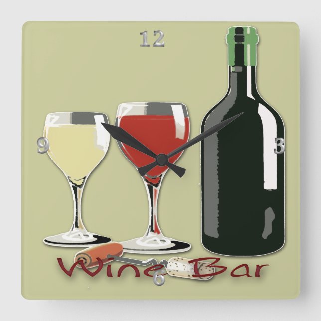 Wine Bar - Wine Square Wall Clock (Front)